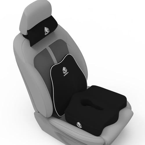 Image of MRRON Neckrest Back Support or Coccyx Orthopaedic Cushion for Long Sitting Universal fit with Ergonomic Design Made by High Density Memory Foam Used for Car or Office Chairs. (Black, Slim backrest)