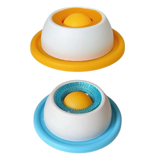 Schleckmatte Hund, Leckmatte Hunde, Schleckball Hund, Hundebeschäftigung für Zuhause, Dog Licking Bowl, Hundespielzeug, Dog Lick Sphere, Hundelickspielzeug, (Blau und Gelb)