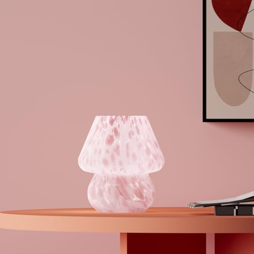 Dawnwake Pilz Nachttischlampe Tischlampe, Led Dimmbar Tischleuchte Deko Wohnzimmer, Schlafzimmer Tischlampen, Mushroom Bedside Table Lamp, Keramikbasis Glas Klein Nachtlampe (Rosé)