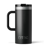 RTIC 16oz Road Trip Travel Mug with Lid and Handle, Insulated, Stainless Steel, Metal, Double Wall Vacuum-Insulation, Ceramic Lined, Portable Coffee, Tea Cup for Hot and Cold Drink, Black