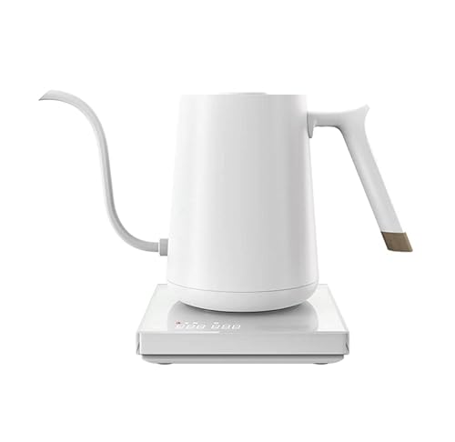 TIMEMORE Fish Smart Electric Coffee Kettle 600ML, Gooseneck Pour Over Kettle for Coffee and Tea Variable Temperature Control, Home Edition Black (White, 600 ml)