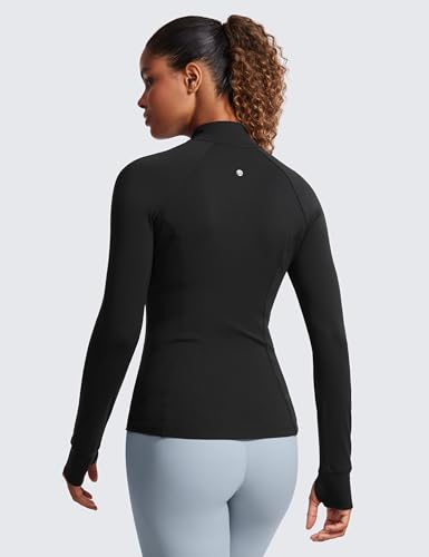 Crz Yoga Butterluxe Womens Full Zip Workout Jackets Slim Fit Track Athletic Zip Up Jacket With Thumb Holes Black Large thumb #1