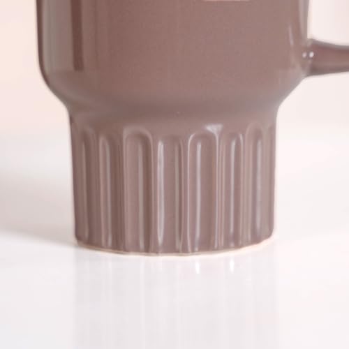 Image of Nestasia Ceramic Stackable Cups Set of 4 (270ml Each) - Fluted Bottom Tea & Coffee Cups with Glossy Finish | Microwave & Dishwasher Safe Cups - Ideal for Gifting (Taupe)