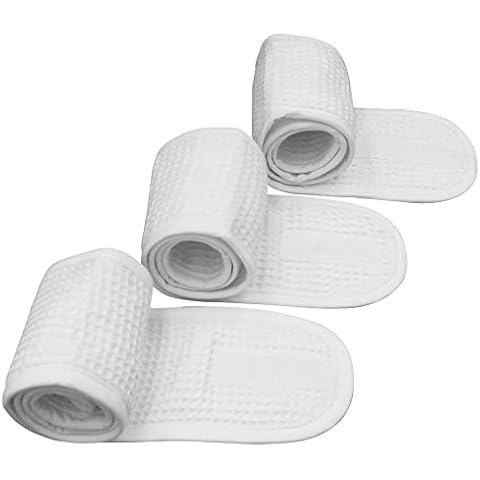 Bleu Bath (3 Pack Adjustable Facial Makeup Headband with Magic Tape Pure Natural Terry Waffle Sweat-Absorbent Facial Spa Headband Facial Washing Shower Wrap Yoga Sports Hairband (Waffle White) Cover