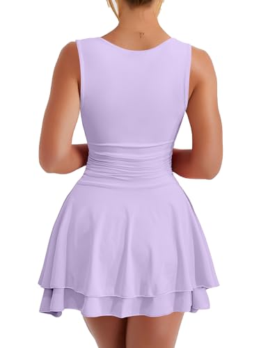 Image of Kaximil Women's Square Neck Ruffle Hem Mini Dress Ruched Waist Short Party Dresses