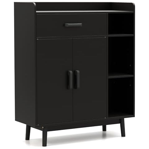 TANGZON Black Wooden Sideboard Storage Cabinet Cover