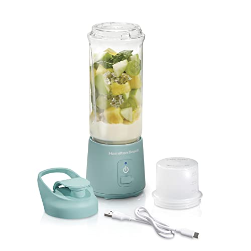 Hamilton Beach Mini Cordless Portable Personal Blender for Shakes and Smoothies, USB Rechargeable, 16 oz. Jar with Leakproof Travel Lid, 6 Stainless Steel Blades, Blue (51182) by Hamilton Beach - Used condition - US$24.77