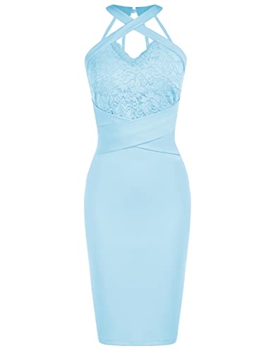 GRACE KARIN Damen Bodycon Kleid Neckholder Cocktailkleid Ärmellos Spitze...