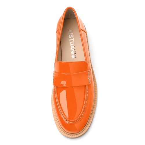 Image of JUSTDANNI Loafers for Women Slip On Shoes with Round Toe 1.2-Inch Low Chunky Block Heel Patent Comfortable Casual Dress Pump Shoes for Wedding Party Work Shopping Dating