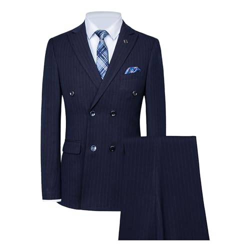 Striped Double Breasted Suit for Men Classic Fit Peak Lapel Blazer Business Wedding Prom Sport Coat