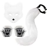 Adolala Faux Fur Fox Tail Cat Wolf Set Plush Mask Fluffy Paw Gloves Halloween Christmas Party for Women