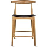 2xhome Elbow Countertop Height Bar Stool Wood Frame Bar Stools with Open Backs Dark PU Leahter Cushion Light Natural, Single, Set of 1