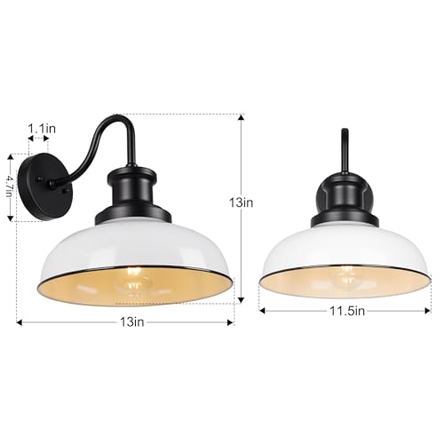Image of Outdoor Barn Light, Rustic Outdoor Wall Sconce, Farmhouse Exterior Wall Mount Light, Vintage Indoor Wall Lighting Fixture, Industrial White Lantern Lamp for Porch, Garage, Patio, RZ007 WH