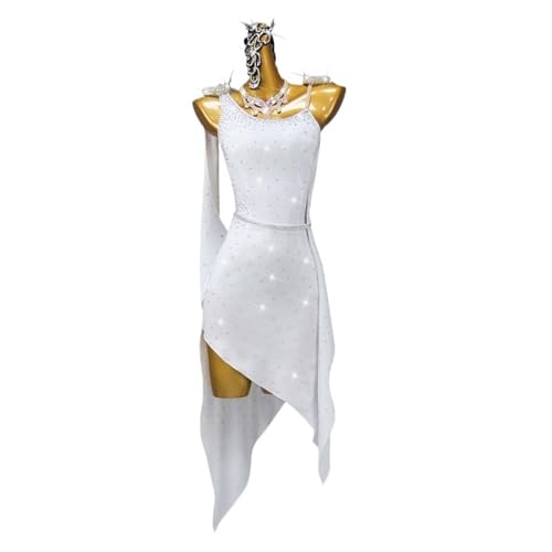 NRBMZYEN Vestido de baile latino, vestido de baile latino, ropa de competición, ropa de fiesta, disfraz de graduación, traje de cabaret, ropa de baile, Blanco, XXL