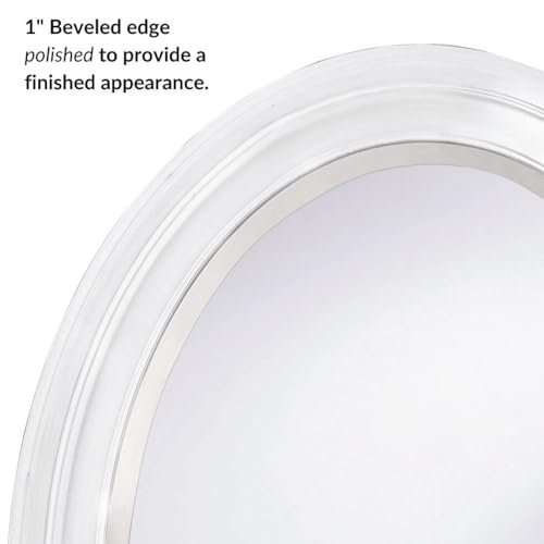 Image of Howard Elliott Collection George Oval Glossy White Wall Mirror, Oval Bevelled Hanging Wood Framed Vanity Mirrors for Home Decor, Living Room, Bathroom, Bedroom, or Hallway, 25 x 33 Inch