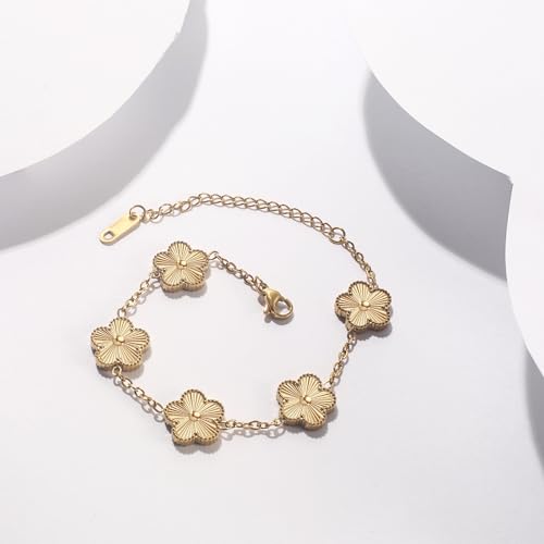 18K Gold Plated Double Sided Clover Bracelet for Women - Lucky Flower Link Bracelets Trendy Jewelry Gifts for Women,Wife, Girlfriend, Mom, Sister, Bestie, Grandma2