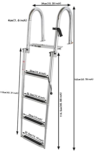 4 Step Pontoon Boat Ladder, Stainless Steel Telescoping Heavy Duty Pontoon Swim Boarding Ladder for Outboards, Yacht, Fishing Boat, Swimming Pool Dock Ladder, with Nonslip Steps