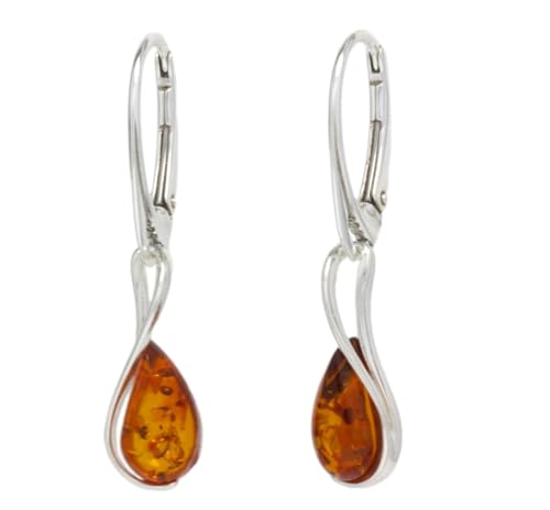 Boucles d'oreilles pendantes en ambre de la Baltique en argent sterling 925 avec pierre précieuse verte naturelle pour femme, M, Argent sterling Résine, Ambre