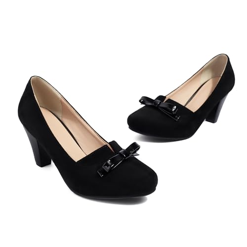 Elerhythm Women's Mary Jane Bownot Closed Round Toe Vintage Heels Gatsby 1920s Pumps 1950s Victorian Retro Shoes2