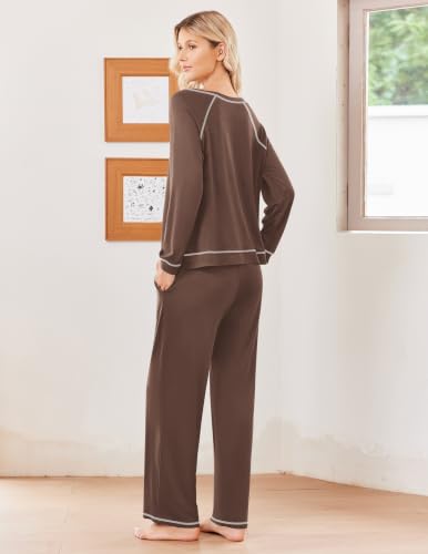 Ekouaer Womens Pajamas Long Sleeve Pjs Soft Loungewear 2 Piece Lounge Sets - image 5