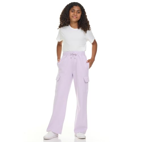 New Balance Girls Cargo Sweatpants – Soft Cotton Fleece Blend Pull-On Wide Leg Open Bottom Sweats Drawstring, Sizes 4-162