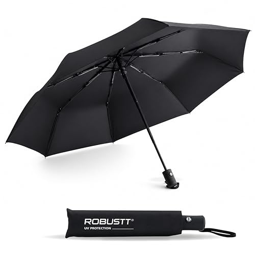 Image of Robustt Wind Resistant Waterproof Umbrella - Black (Pack of 1) | Auto Open & Close Mechanism | Lightweight & Compact | Heavy Duty | Travel- Friendly