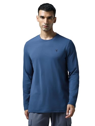 Image of TECHNOSPORT Men's Slim Fit Full Sleeve Crew Neck T-Shirt, COTFLEX Quick Dry Moisture Wicking Stretchable Sports Gym and Casual Wear