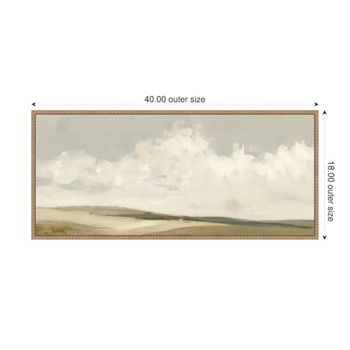 Kate and Laurel Framed Canvas Wall Art Print Whispering Meadows I Panel by Amy Lighthall, 40 x 18 Sylvie Beaded Rustic Natural Frame, Rustic Farmhouse, Landscape Art for Wall Decor by Kate and Laurel - Used condition - Image 2