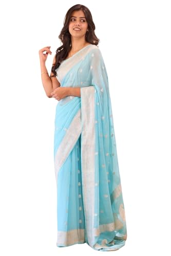 Image of Women's Cotton Woven Soft Sarees With Attach Blouse Piece.