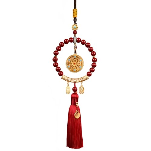 Chiorgone Cinnabar Feng Shui Hanging Ornament – Red Tassel Charm for Protection, Peace, and Good Fortune, for Auspicious Blessings.