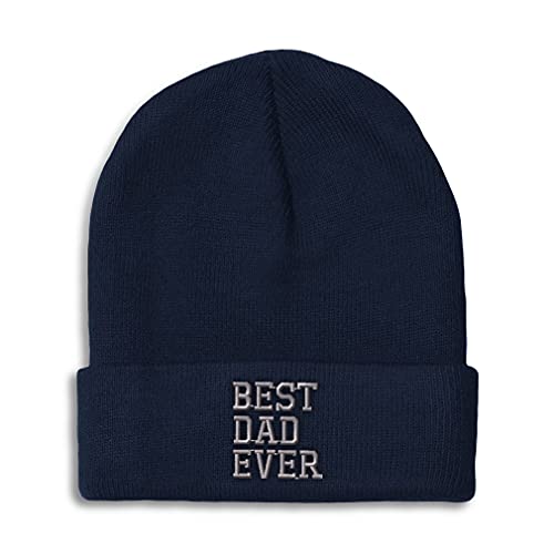 Custom Beanie for Men & Women Best Dad Ever Aembroidery Acrylic Skull Cap Hat Navy Design Only