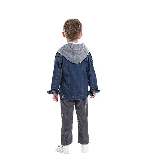 Toddler Boys Girls Denim Jacket Hooded Windproof Zip Long Sleeve Button Outwear Warm Jackets with 𝗙𝐥ap Pocket4
