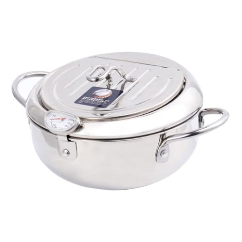 Happyyami Freidora controlada por temperatura sartén plata inducción fryers colador mini inoxidable olla con termometro Pot para freír aceite termómetro de freidora olla con temperatura