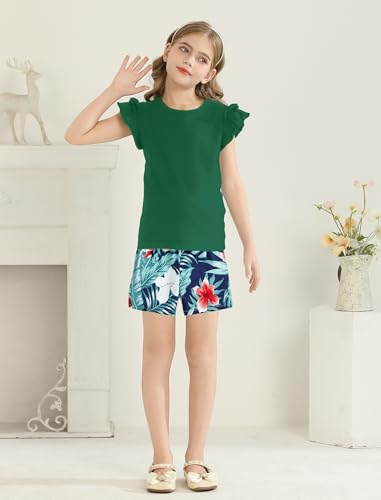 Image of Girls Shorts Sets 2 Pieces Summer Outfits Ruffle Sleeve T-Shirts and Shorts with Pockets Cute Clothes Sets