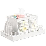 Busidhji Diaper Caddy Organizer, Changing Table Organizer, Wooden Diaper Organizer for Nursery, Baby Diaper Storage Organizer with Removable Dividers (White, Rectangular Size)