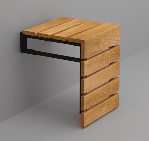 Sedile da doccia pieghevole in legno di teak, realizzato a mano, sgabello da bagno per anziani, disabili, incinte, disabili, resistente all'acqua, panca da esterno (naturale)