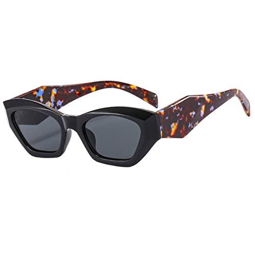 Lunettes de soleil carrées punk C2BlackFlower noires UV400 pour homme et femme