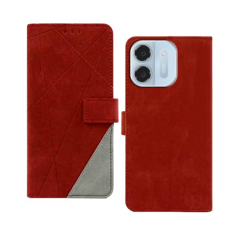 Image of amazon basics Ai+ Pulse 2 5G Flip Cover | Card Pockets Wallet & Stand | Flip Cover for Ai+ Pulse 2 5G (Red with Grey)
