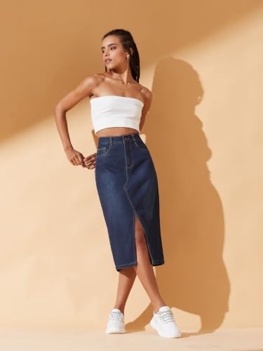 Image of Dolce Crudo Women's Flared High-Rise Stretchable Denim Maxi Skirt