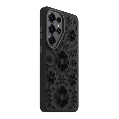 Image of OtterBox Samsung Galaxy S26 Ultra Symmetry Series Cactus Leather Case - Ink Blossom (Black), Slim, Premium, Protective Samsung Galaxy Phone Case