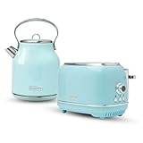 Haden Heritage 1.7 Liter Stainless Steel Electric Tea Kettle with Heritage 2 Slice Wide Slot Stainless Steel Bread Toaster, Turquoise
