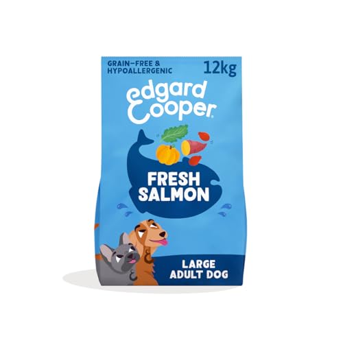 Edgard & Cooper Crochette Cani Adulti Per Cani Di Taglia Grande (12kg), Salmone Fresco, Ricetta Ipoallergenica Con Zucca, Cavolo Riccio e Patata Dolce Senza Farine Di Carne
