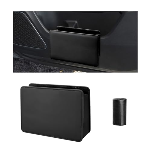 Image of Car Trash Can, Waterproof Leather Hanging Storage Container Vehicle Dustbin, Auto Foldable Mini Garbage Organizer Trash Bag for Truck SUV RV, Essential Car Accessories (Black)