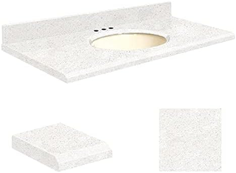 Transolid Q4322-4W-E-B-8 Quartz 43-in x 22-in Bathroom Vanity Beveled Edge, 8-in Centerset, Natural White Top, Biscuit Bowl