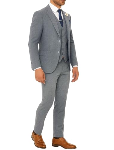 Mens Grey 3 Piece Formal Business Suit - Classic Two Button Coat Pant & Sleeveless Vest2