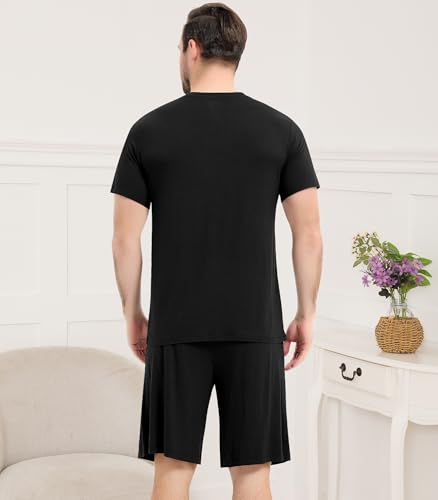 Image of NACHILA Men's Pajamas-Viscose Made from Bamboo, Short Sleeve Top with Shorts Pjs Set V Neck Sleepwear Cool Loungewear