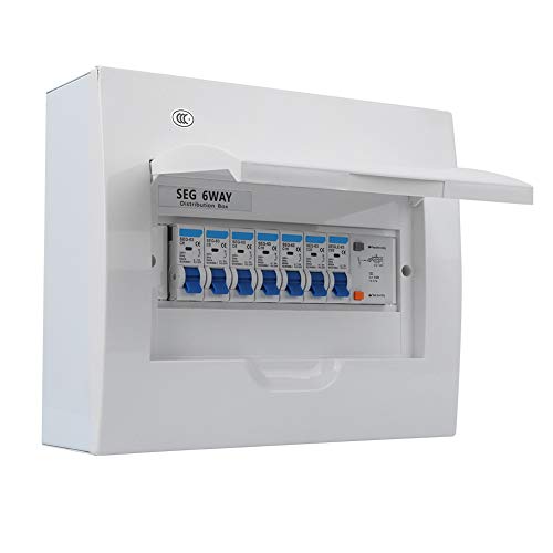 Shipenophy 6 way consumer unit with rcd consumer unit 8 way Circuit Breaker Small 6Way Leakage Protection 63A 30mA RCd4MCB(3 x 6a2 x16a1 x 32A 29x25x12