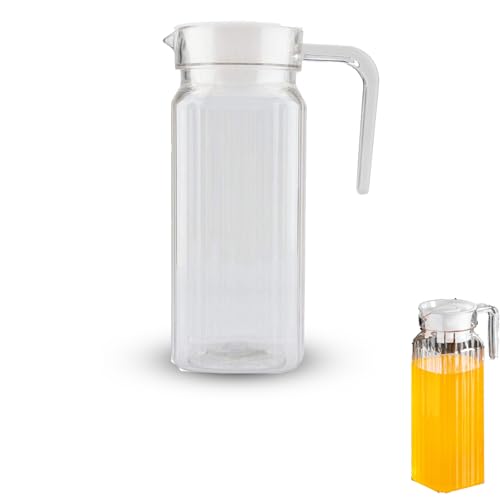 Pichet à Boissons en Acrylique, Réfrigérateur Carafe en Plastique Frigo Pichet avec Couvercle en Blanc et Poignée Carafe à eau pour Eau Thé...