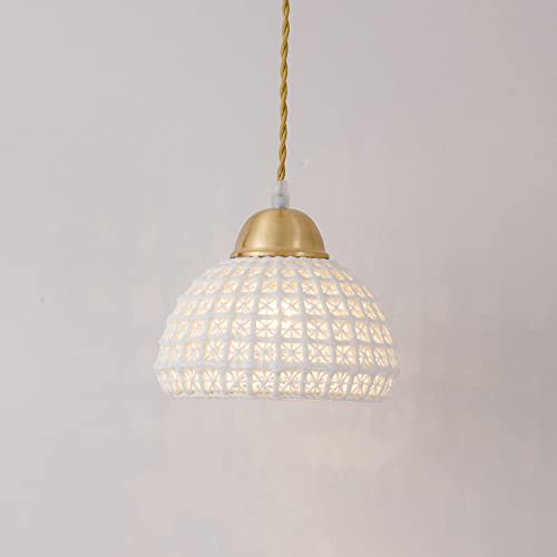 Lampe à manger pendante anti-éblouissement en céramique creuse et laiton haut de gamme