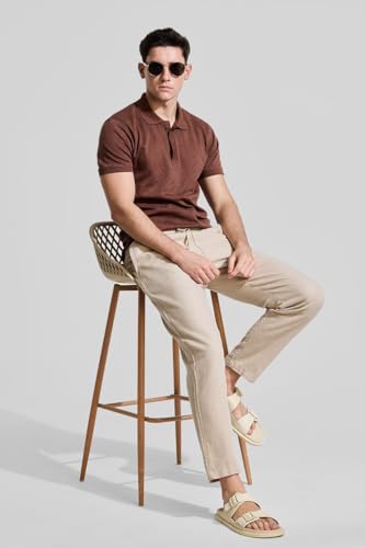 Image of SNITCH Brown Textured Polo T-Shirts